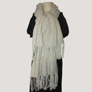 Scarf Shawl American Eagle Womens Oversized Cream Beige White Fringe Polyester